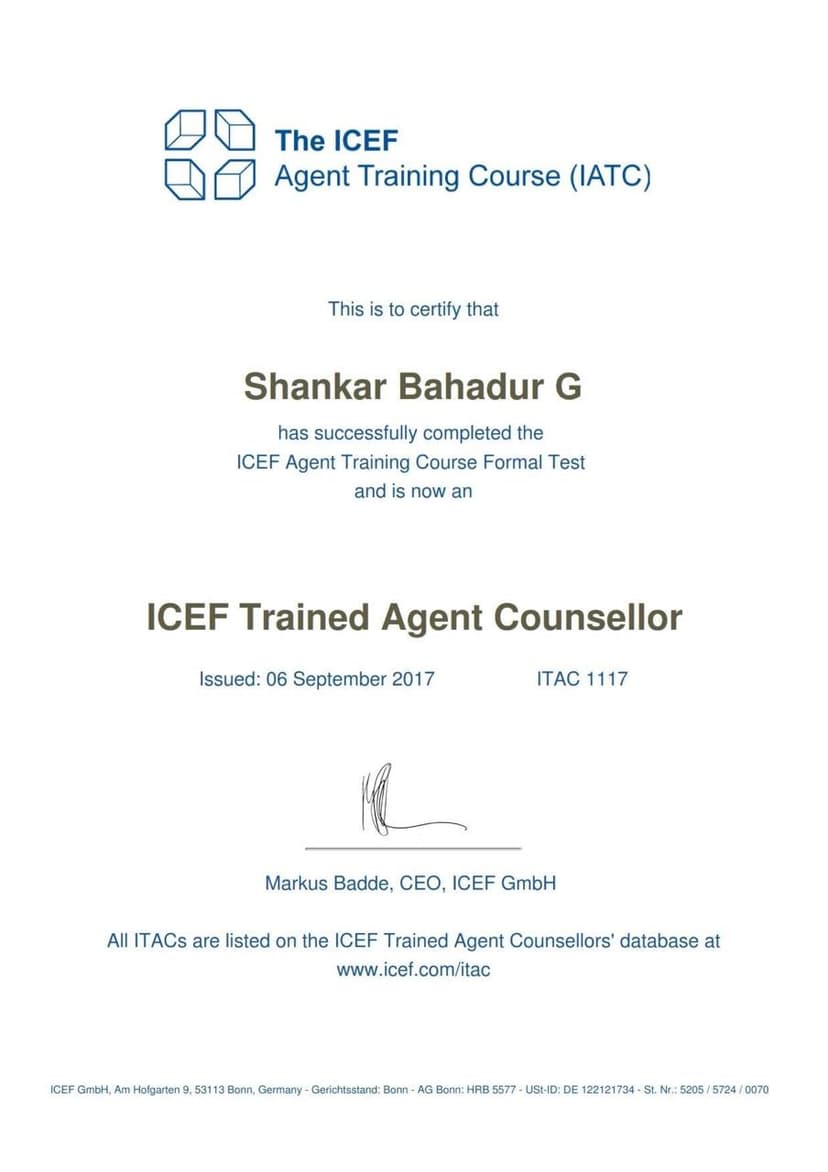 ICEF Trained Agent Counsellor
